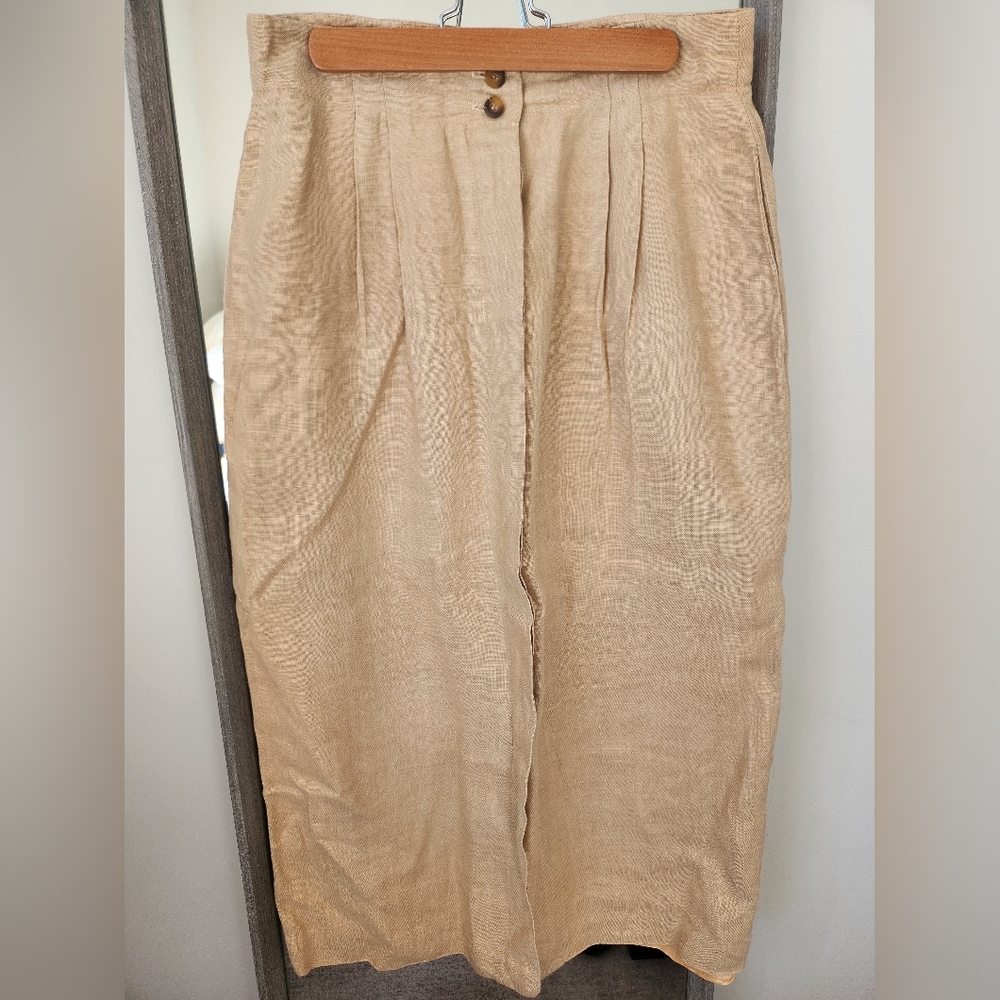Vintage Tan Linen Maxi Skirt - Picture 2 of 8